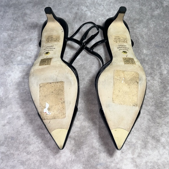 EUC Stuart Weitzman Women Sz US 7B / EU 37.5 Black Slingback Heels PVC Toe Sleek - Picture 4 of 9